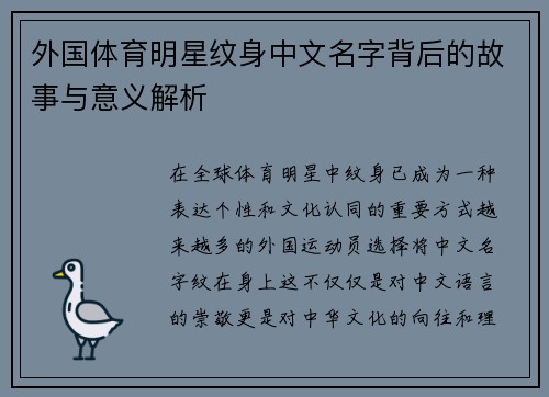 外国体育明星纹身中文名字背后的故事与意义解析